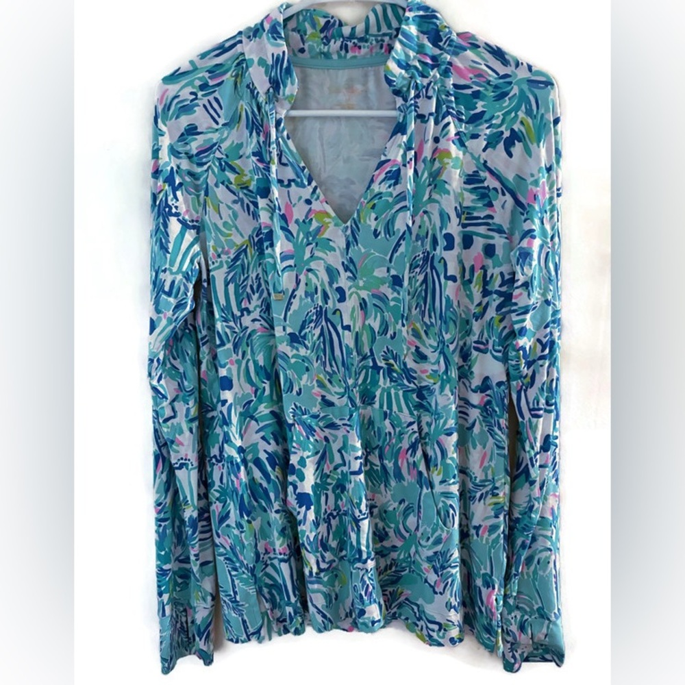 Lilly Pulitzer Aqua Multi Floral Long Sleeve Swim Coverup